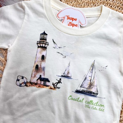 Conj. Camiseta Coastal Collection e Bermuda - Off White e Verde